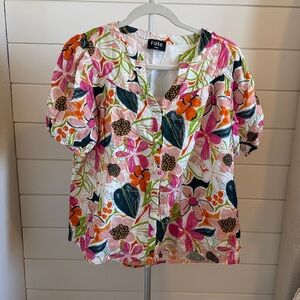 Fate Women's Vibrant Floral Blouse - Pink, Orange, Black